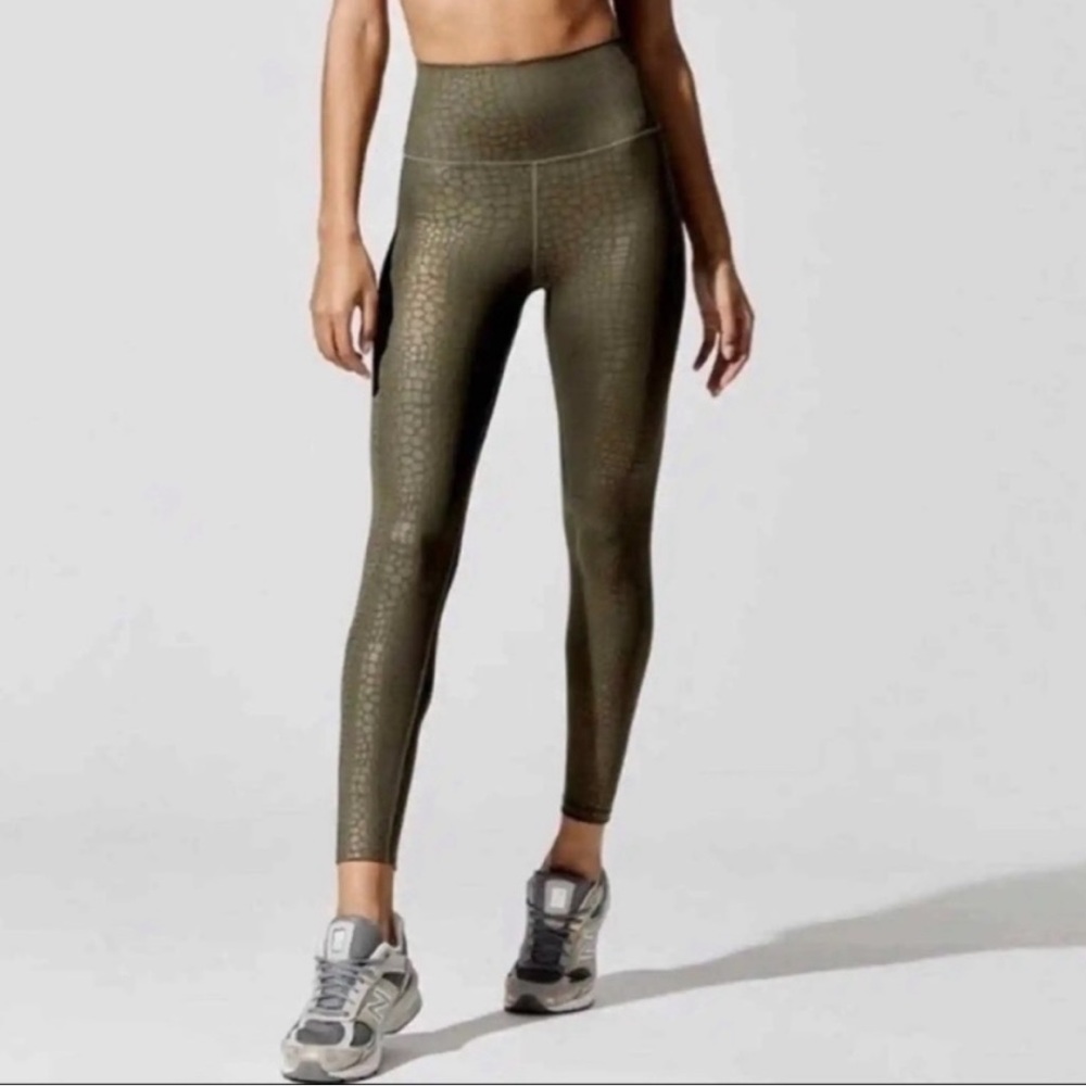 Carbon38 Olive Crocodile Foil Shimmer Leggings Large
